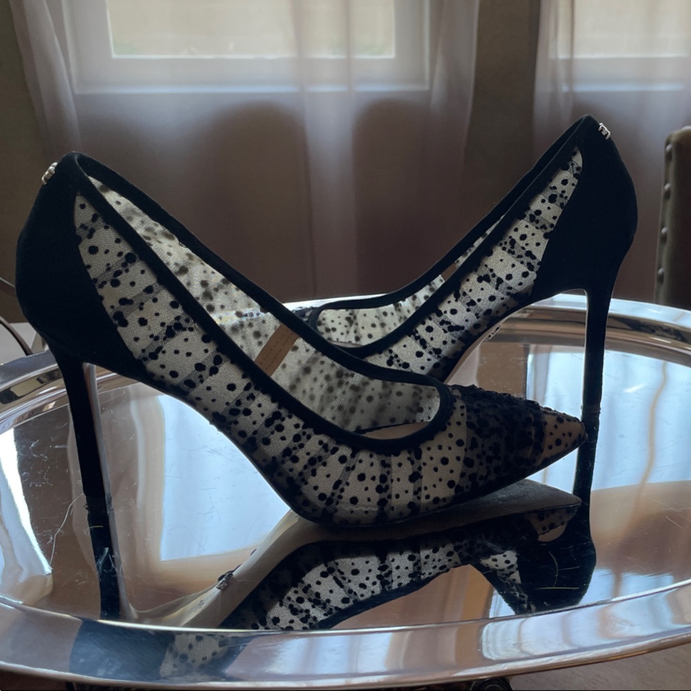 Sam Edelman Black and Tulle Polka Dot Heels